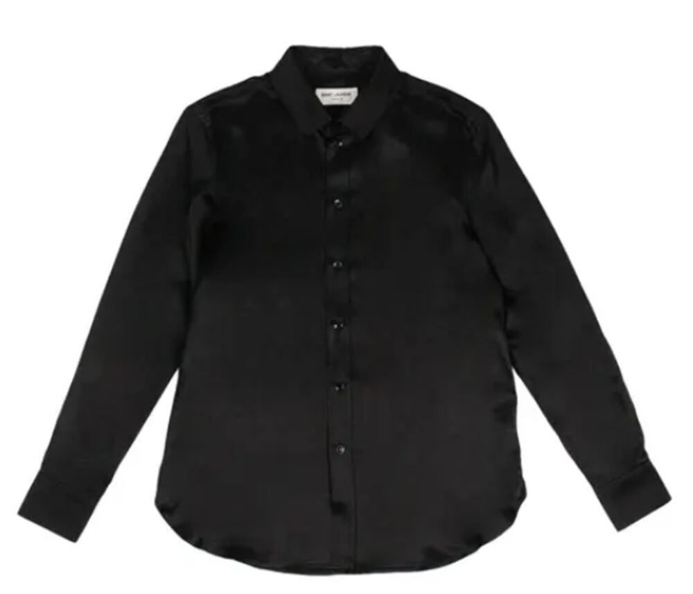Saint Laurent Paris Glossy Black Silk Blouse FR 38 US 6 Button front Shirt